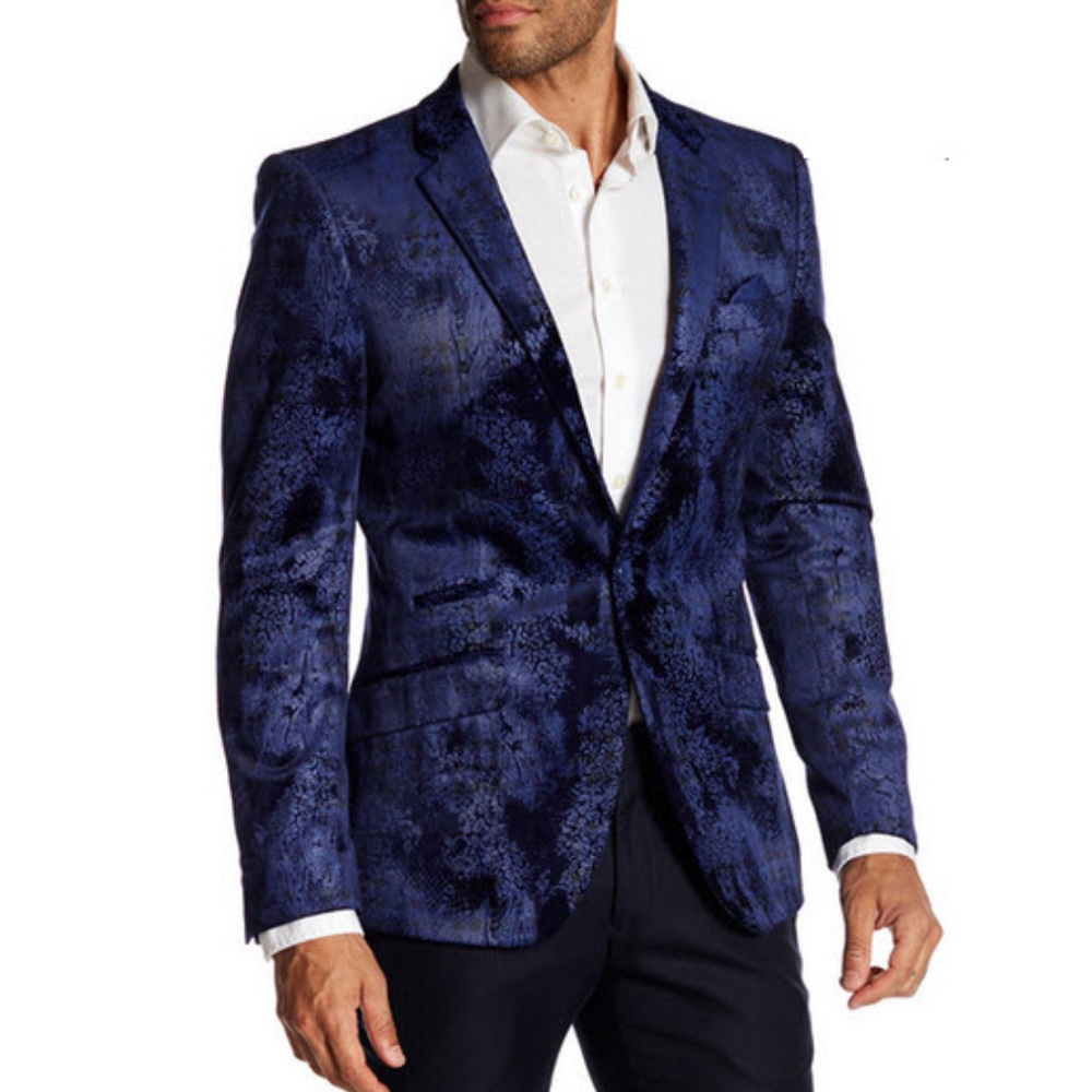 Suslo Couture Navy Long Sleeve Velvet Blazer XXL